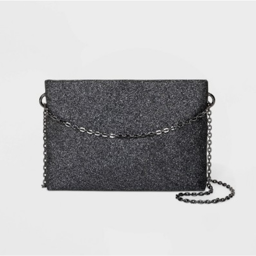 Glitter Party Zip Closure Top Clutch - A New Day Gray - Very Sparkly - NWT